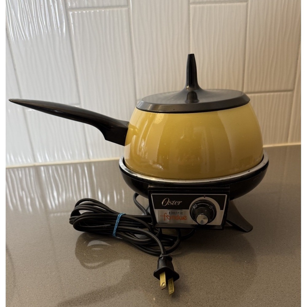 VTG Oster Electric Fondue Pot READ Mustard Yellow 701-01A 70s USA Tested Works